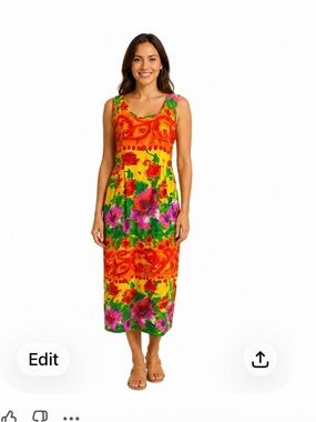Vintage Jams World Midi  Dress  Medium Tropical Floral Abstract Rayon Hawaii
